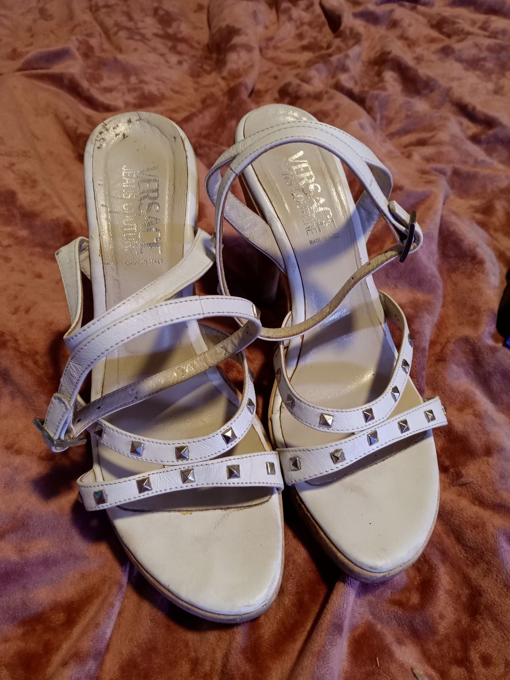 Versace Jeans Collection White Studded Strappy Sandals